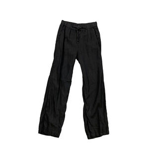 Caslon Pants Womens XS Extra Small Black Linen Elastic Drawstring Waist Pockets